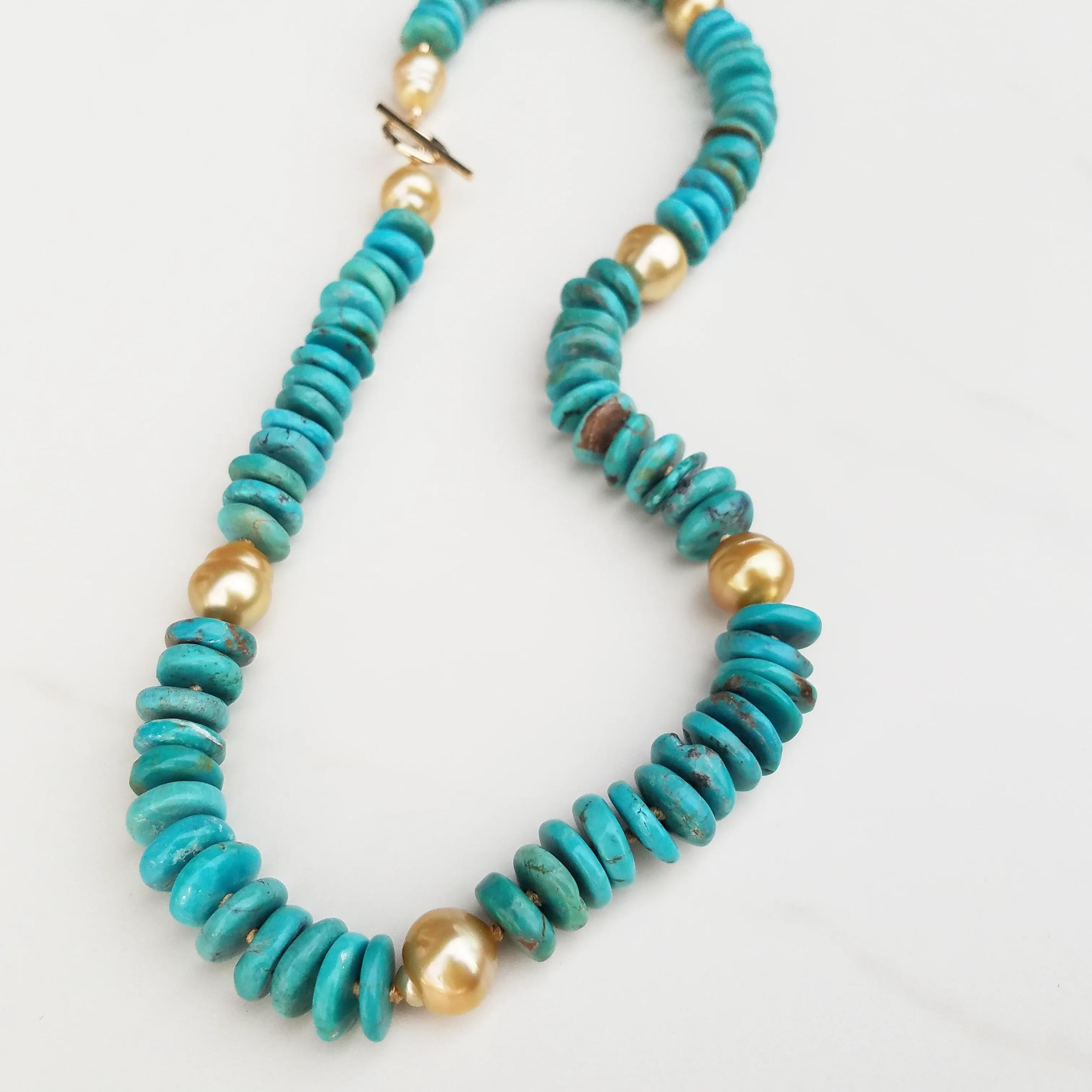 Collana di perle d'oro e turchesi in vendita 1