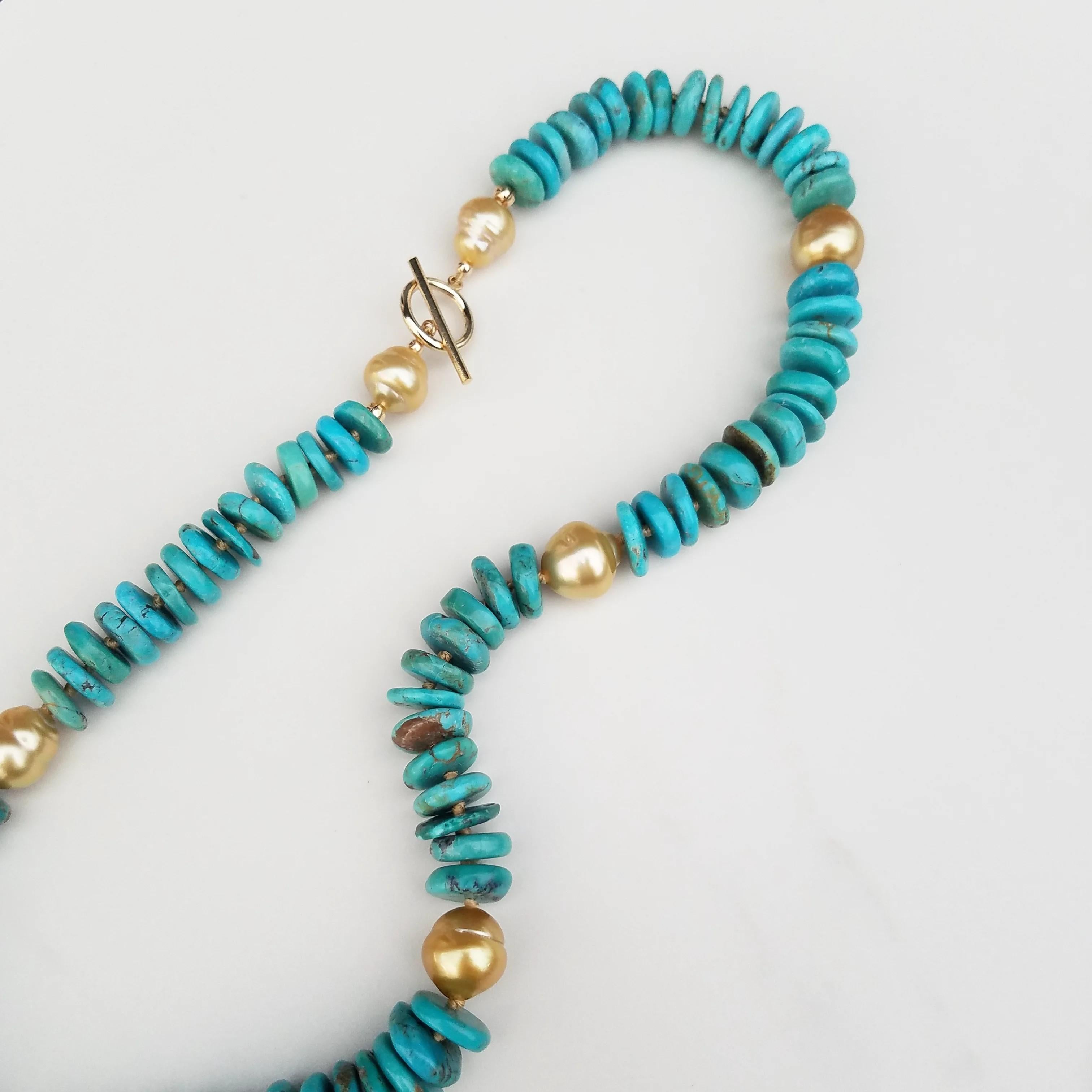 Collana di perle d'oro e turchesi in vendita 2