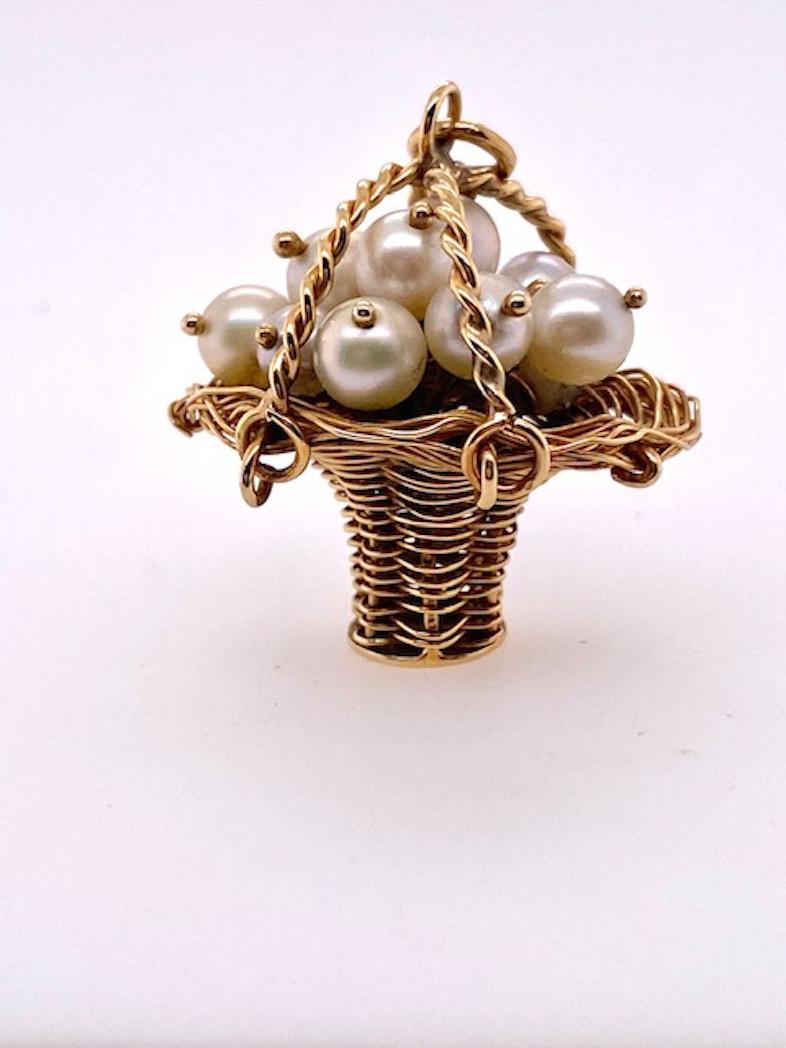 Round Cut Gold Pearl Basket Charm