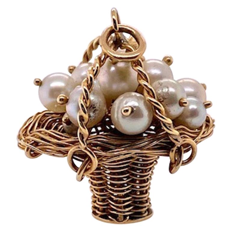 Gold Pearl Basket Charm
