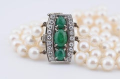 Gold Pearl Bracelet with Emerald Cabochons & Diamonds  Art Deco
