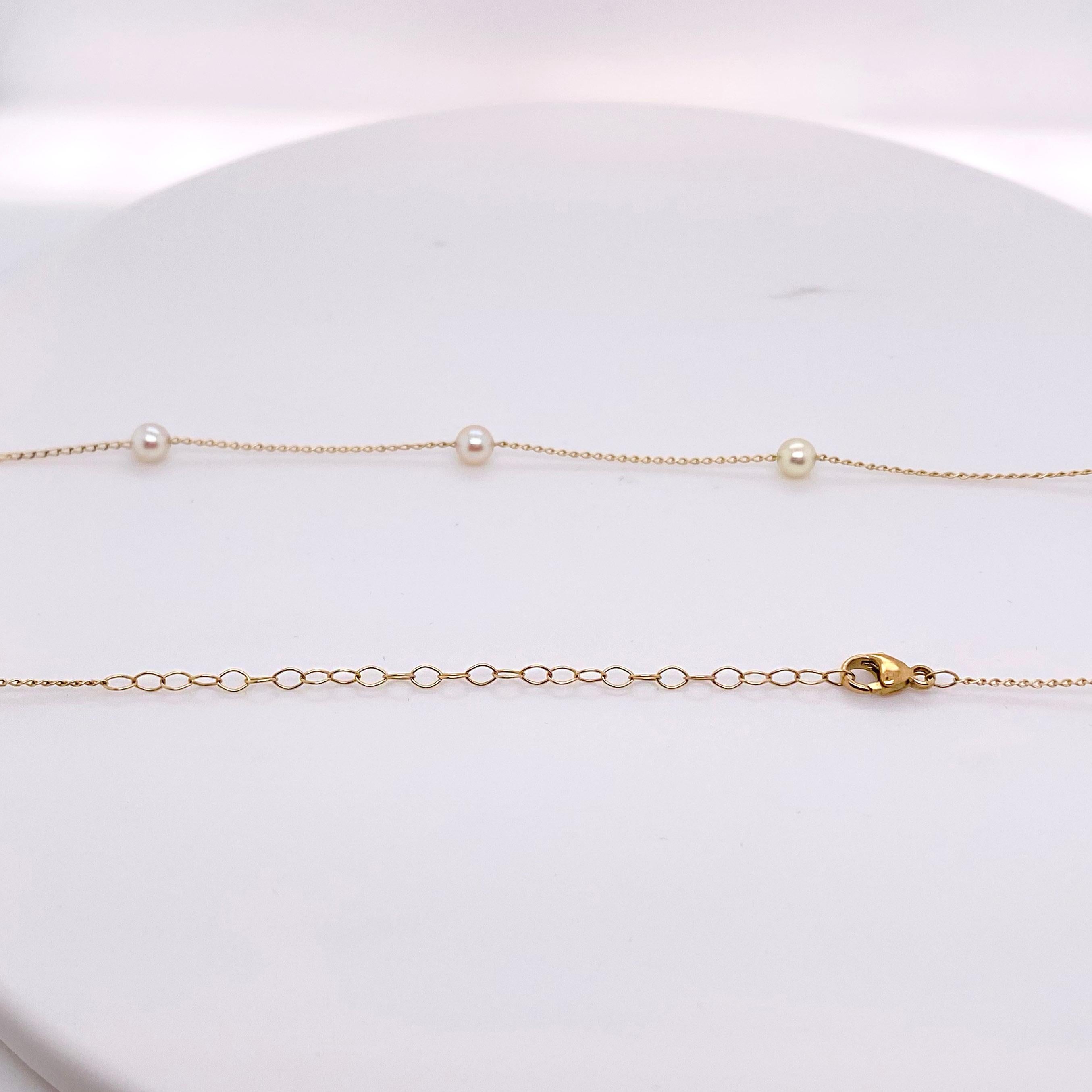 Perlenkette aus Gold und Gelbgold, Hochzeitshalskette, Tin Cup Perlenkette (Moderne) im Angebot