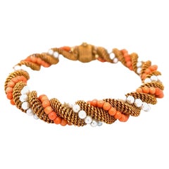 Vintage Gold Pearl Coral Twisted Bracelet