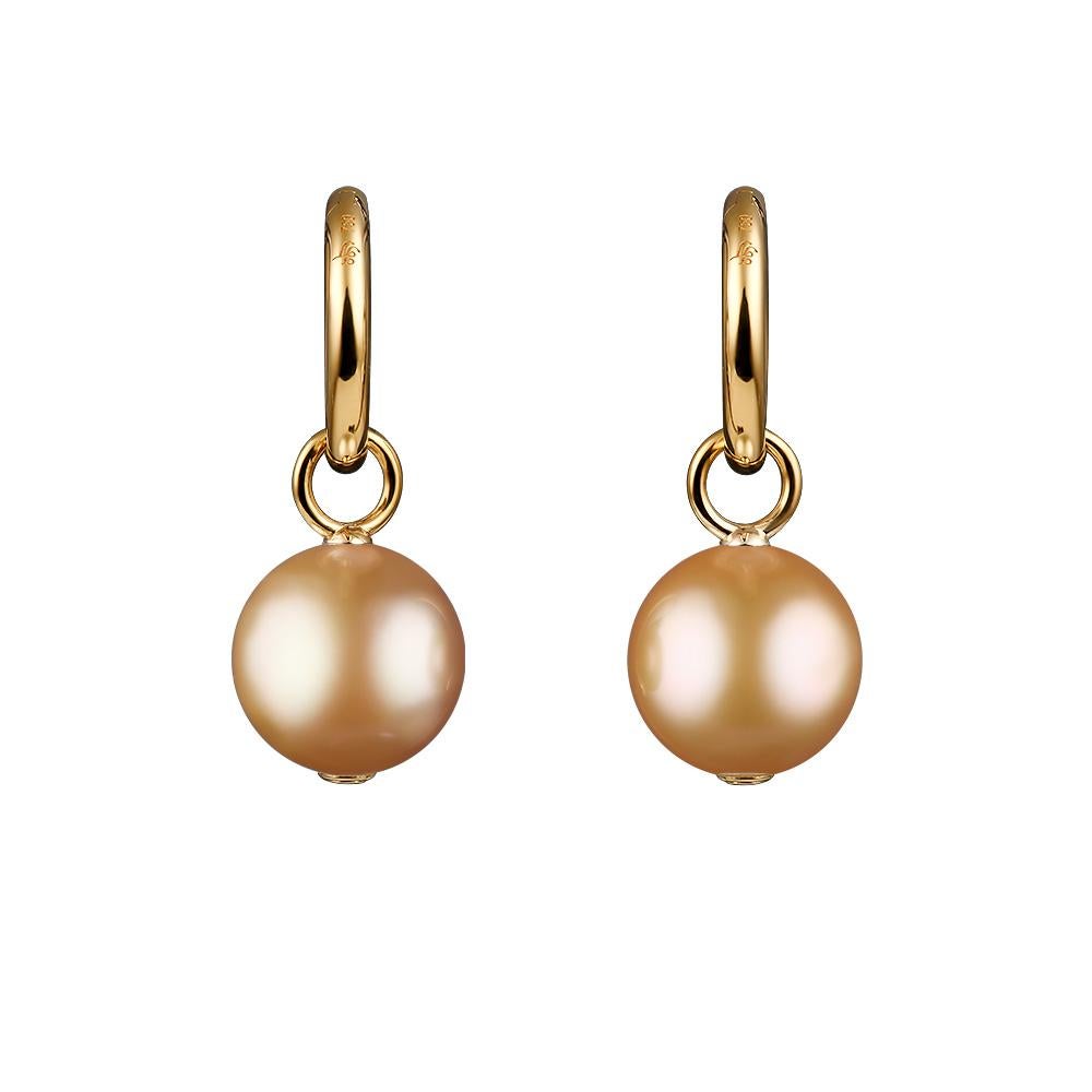 Round Cut Gold Pearl Dangle Earrings Yellow Gold For Sale