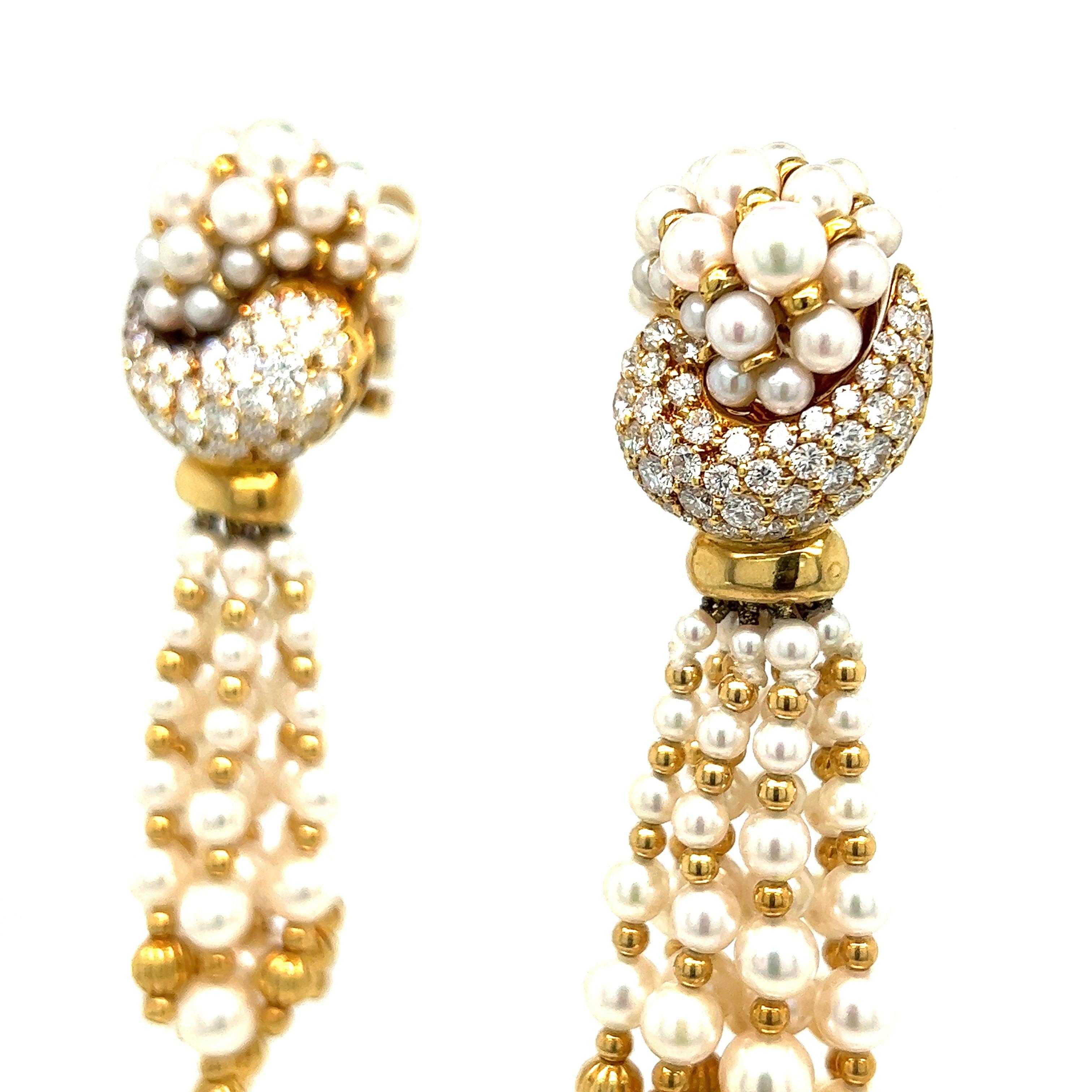 Brilliant Cut Gold Pearl Dangling Earrings For Sale