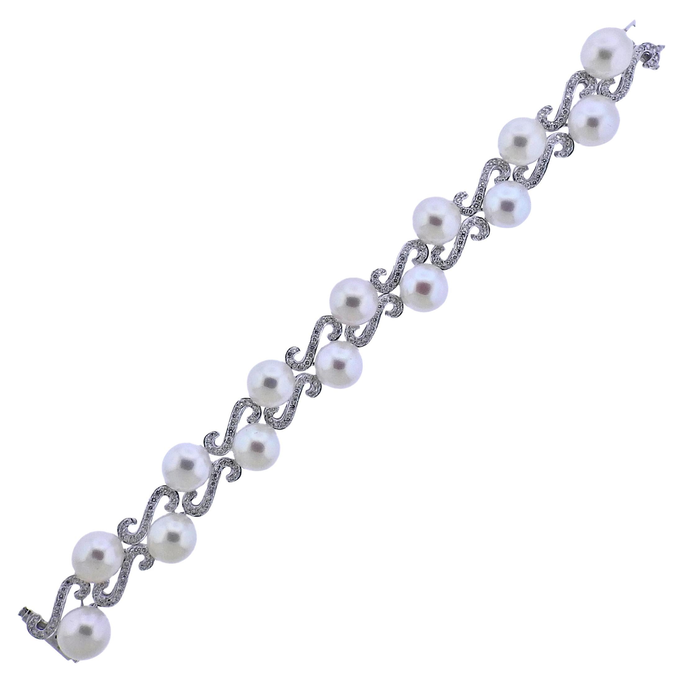 Bracelet de perles et diamants en or