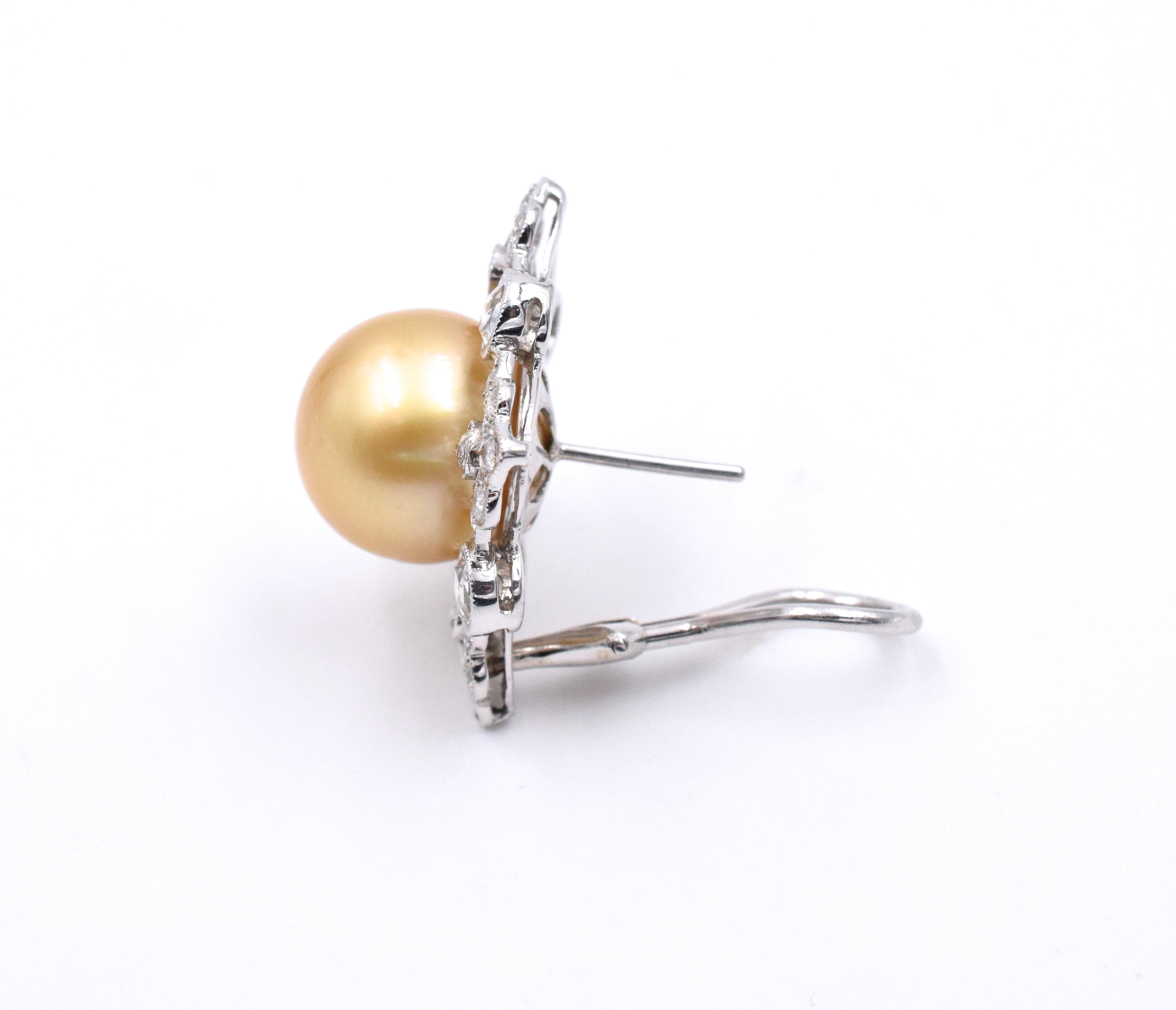 Gold Pearl Diamond Clip-On Earrings 3