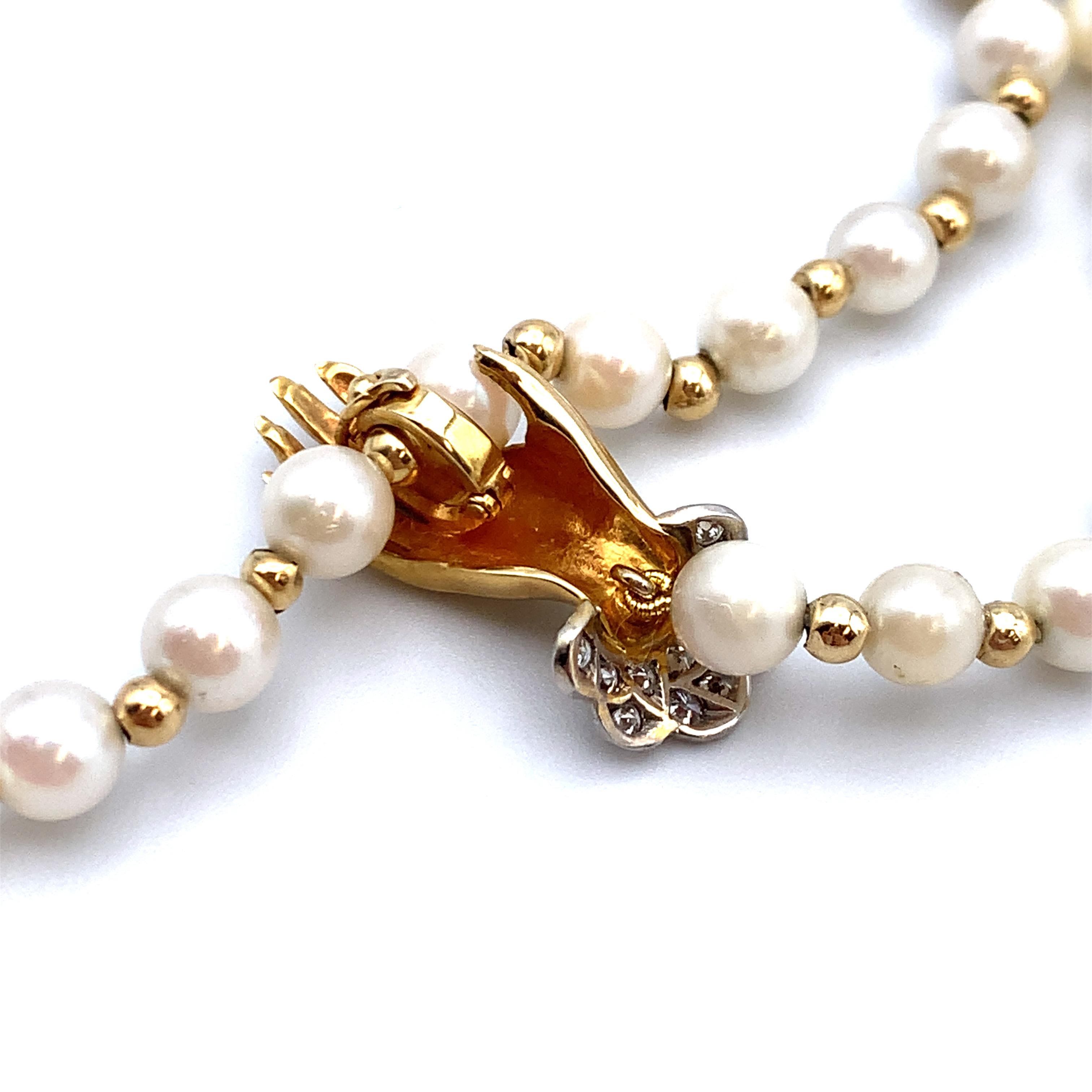 Women's or Men's Gold Pearl & Diamond Hand Necklace For Sale