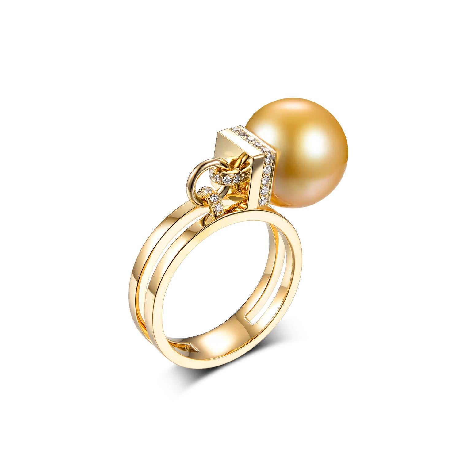 Unveil the epitome of elegance with this luxurious ring, masterfully crafted to spotlight a resplendent 12mm Gold South Sea pearl. The golden hue of the pearl harmoniously melds with the warm embrace of its 18 karat yellow gold setting. Enhancing