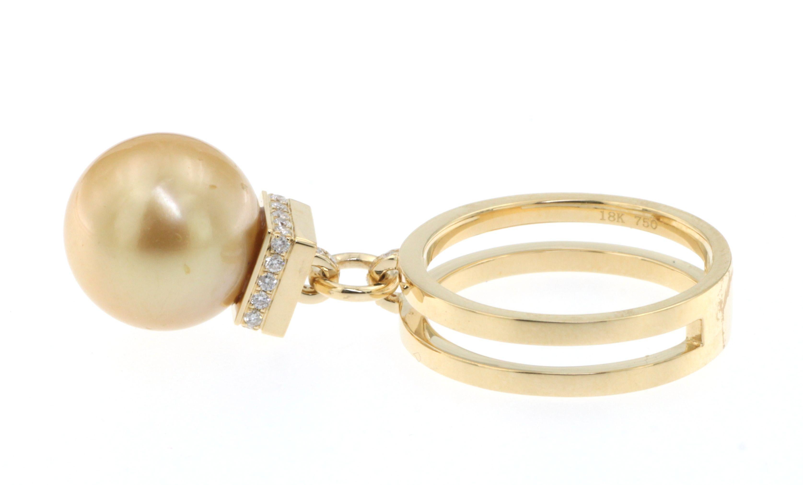 Round Cut Gold Pearl Diamond Ring in 18 Karat Yellow Gold For Sale