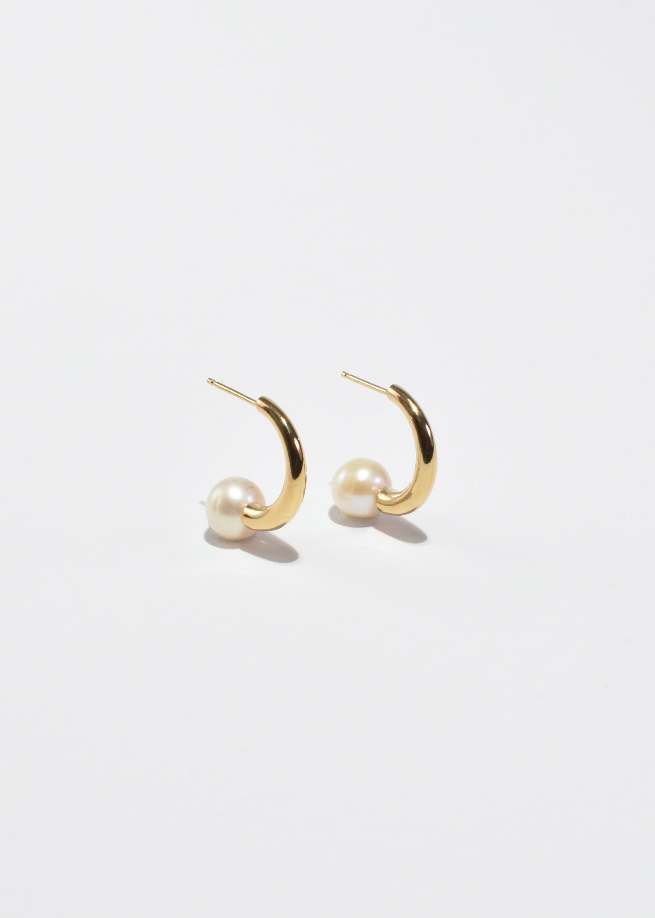 Cabochon Gold Pearl Hoops For Sale