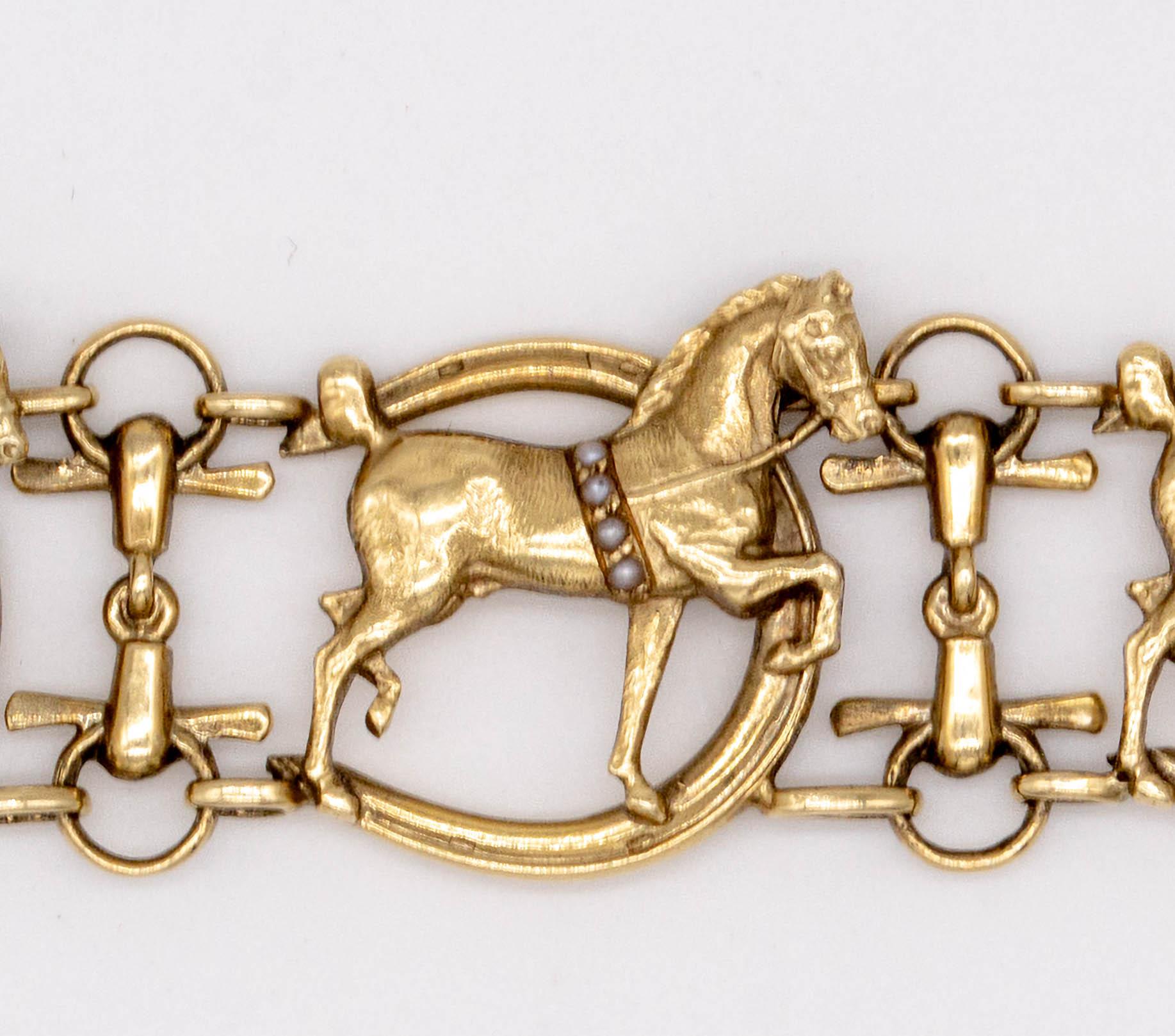 Bead Gold Pearl Prancing Show Horse Bracelet For Sale