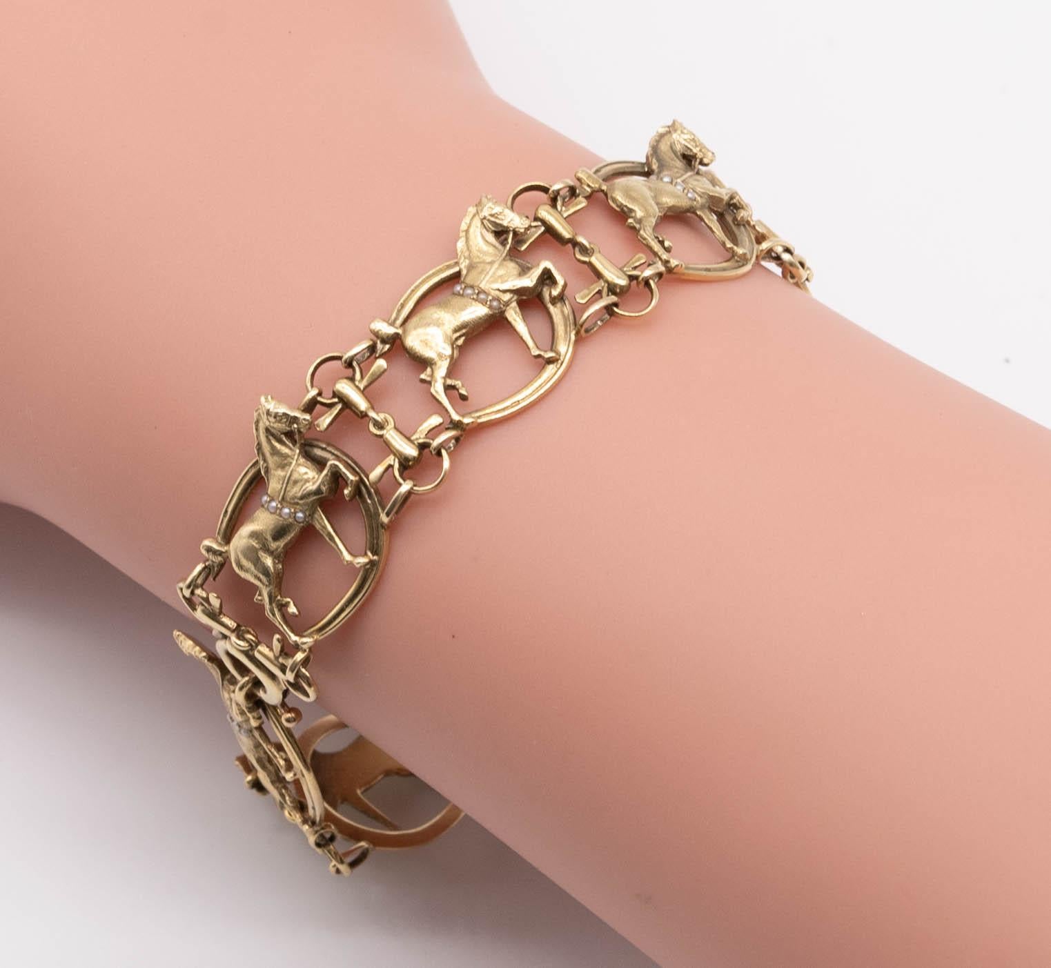 Gold Pearl Prancing Show Horse Bracelet For Sale 2