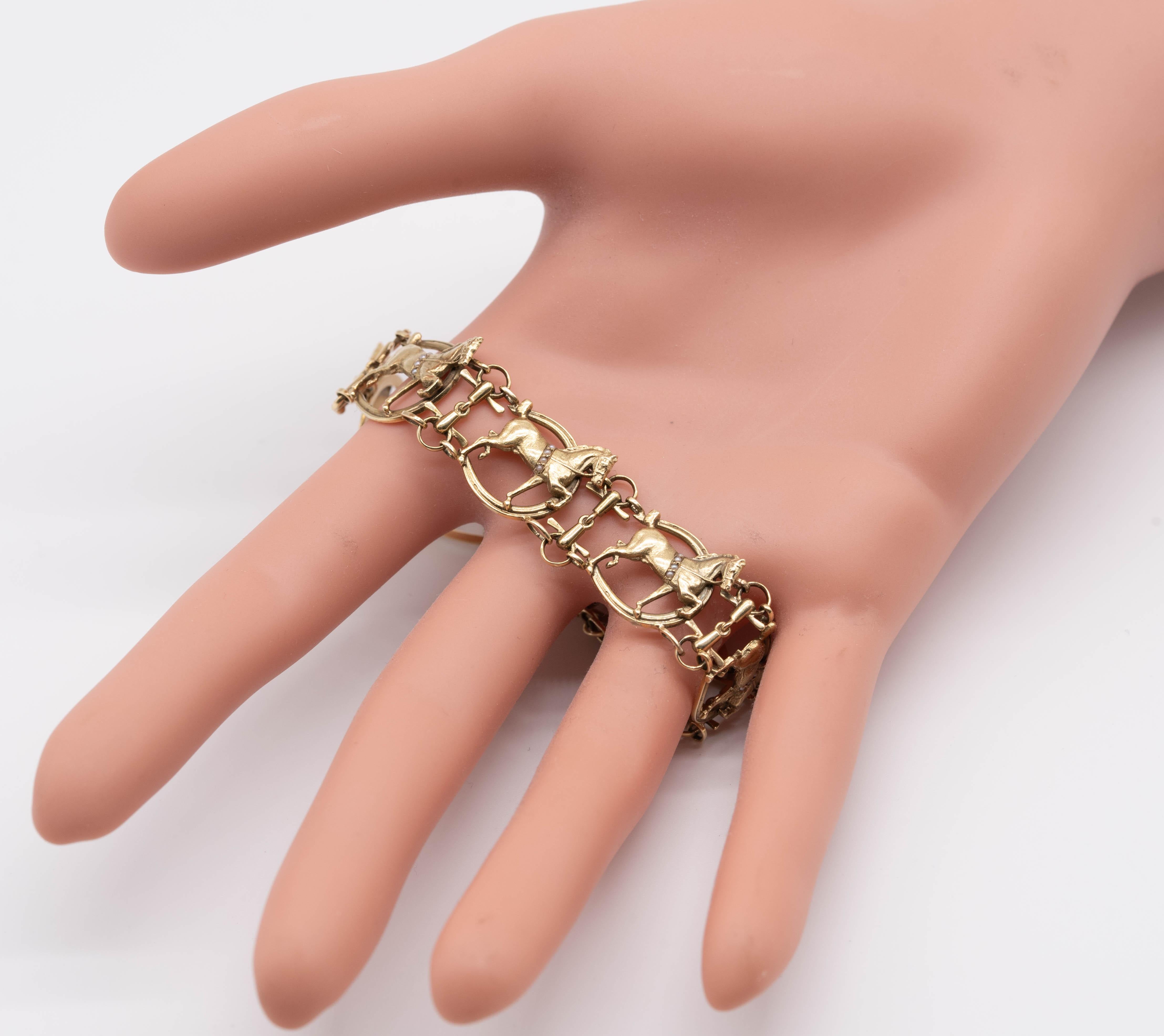 Gold Pearl Prancing Show Horse Bracelet For Sale 3