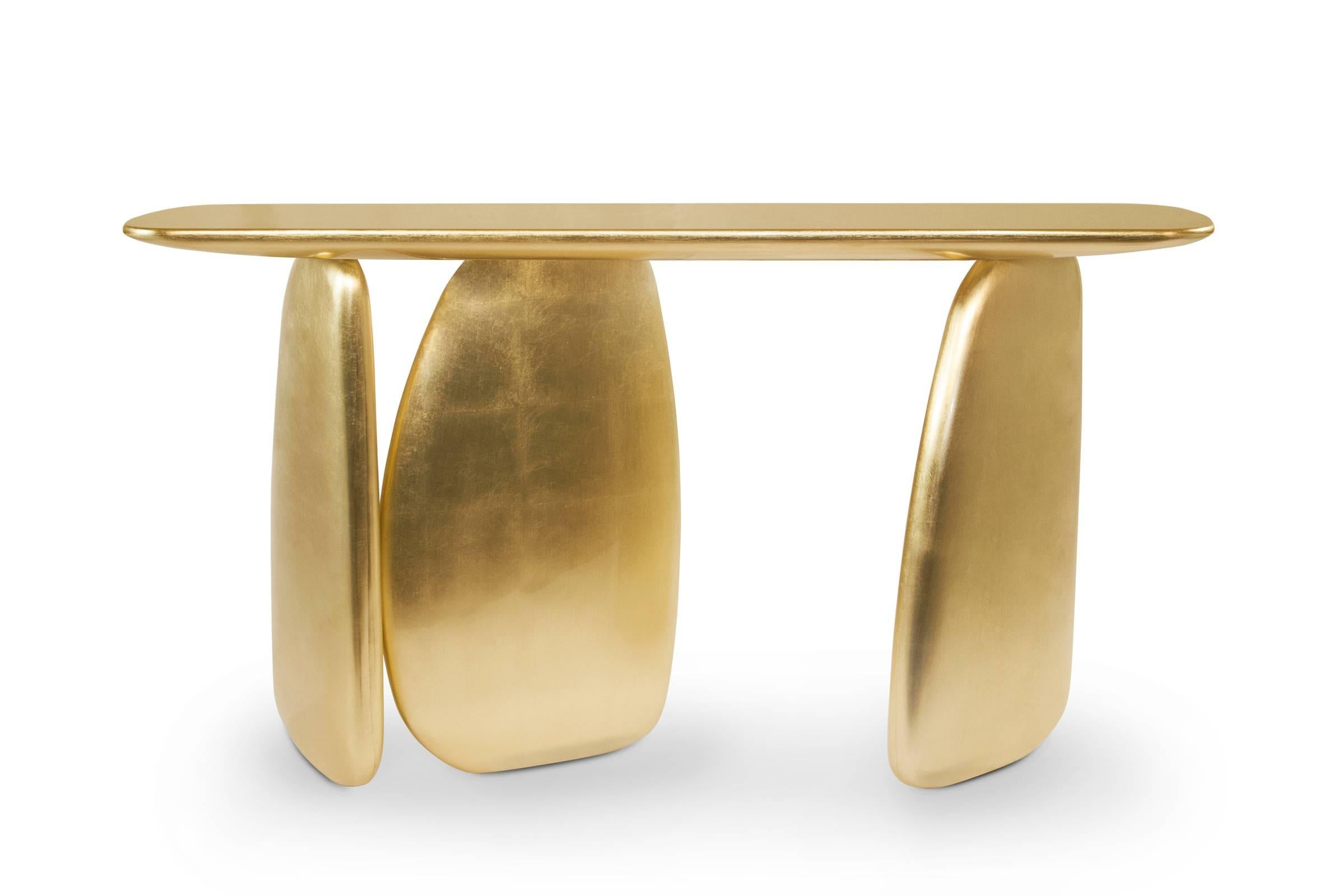 Gold Pebble Console with Gold Leaf In New Condition For Sale In Paris, FR