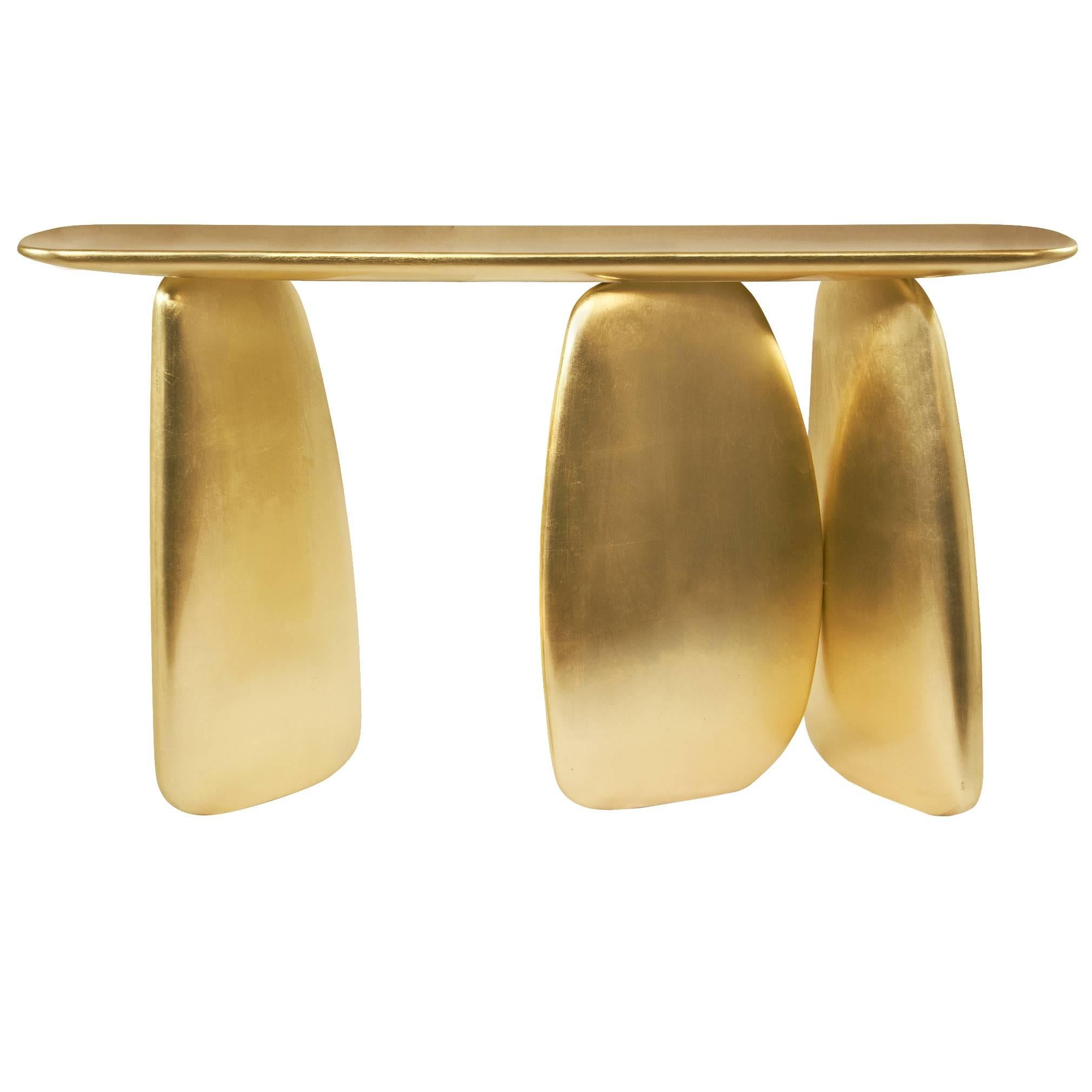 Gold Pebble Console with Gold Leaf