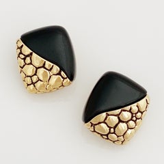 Gold Pebble Texture & Black Acrylic Earrings By Givenchy, 1980s