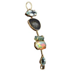 Gold Pendant of Tourmalines Aquamarine Opal Morganite Chakra