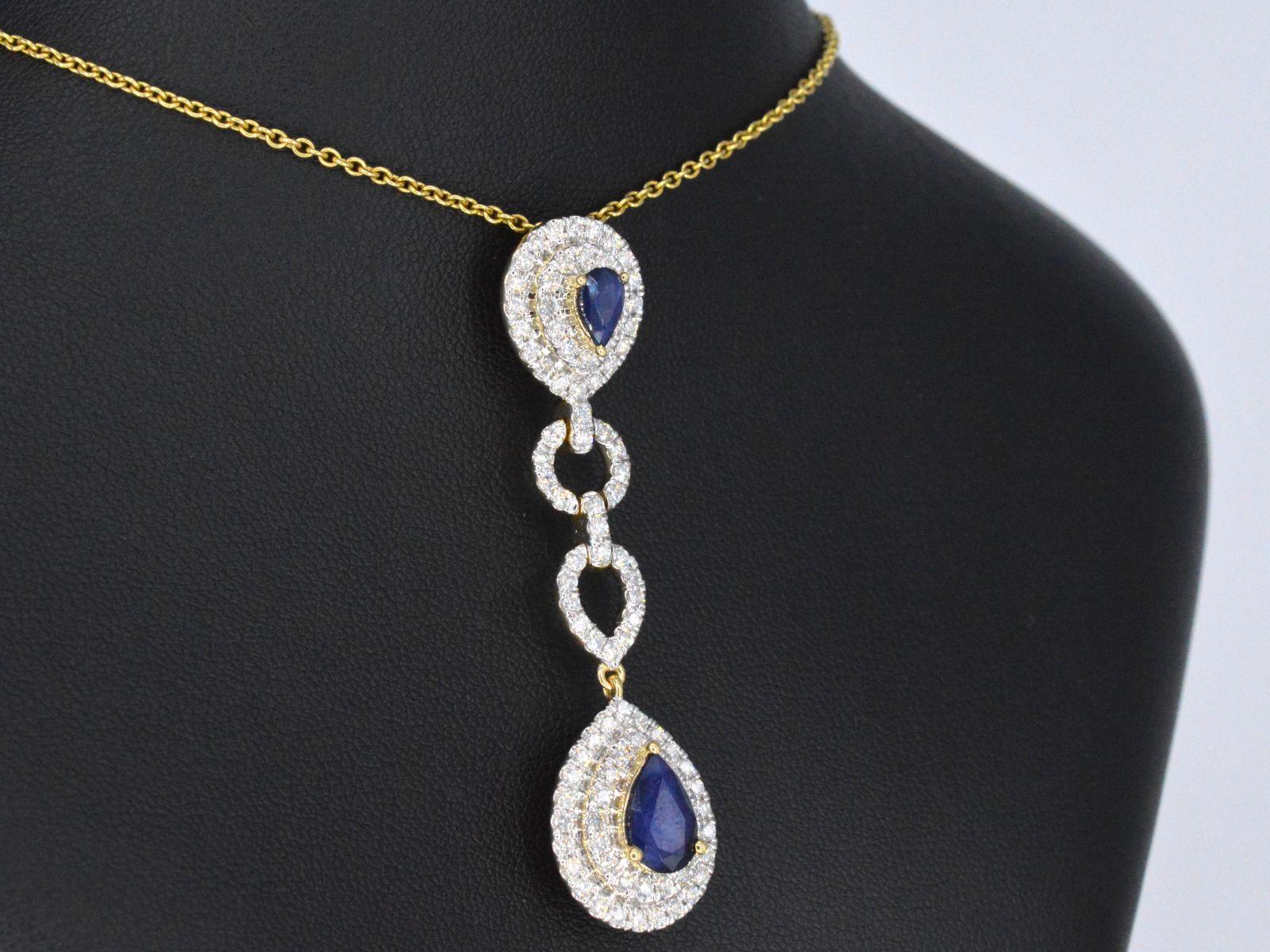 Brilliant Cut Gold Pendant Set with Diamonds and Sapphires For Sale