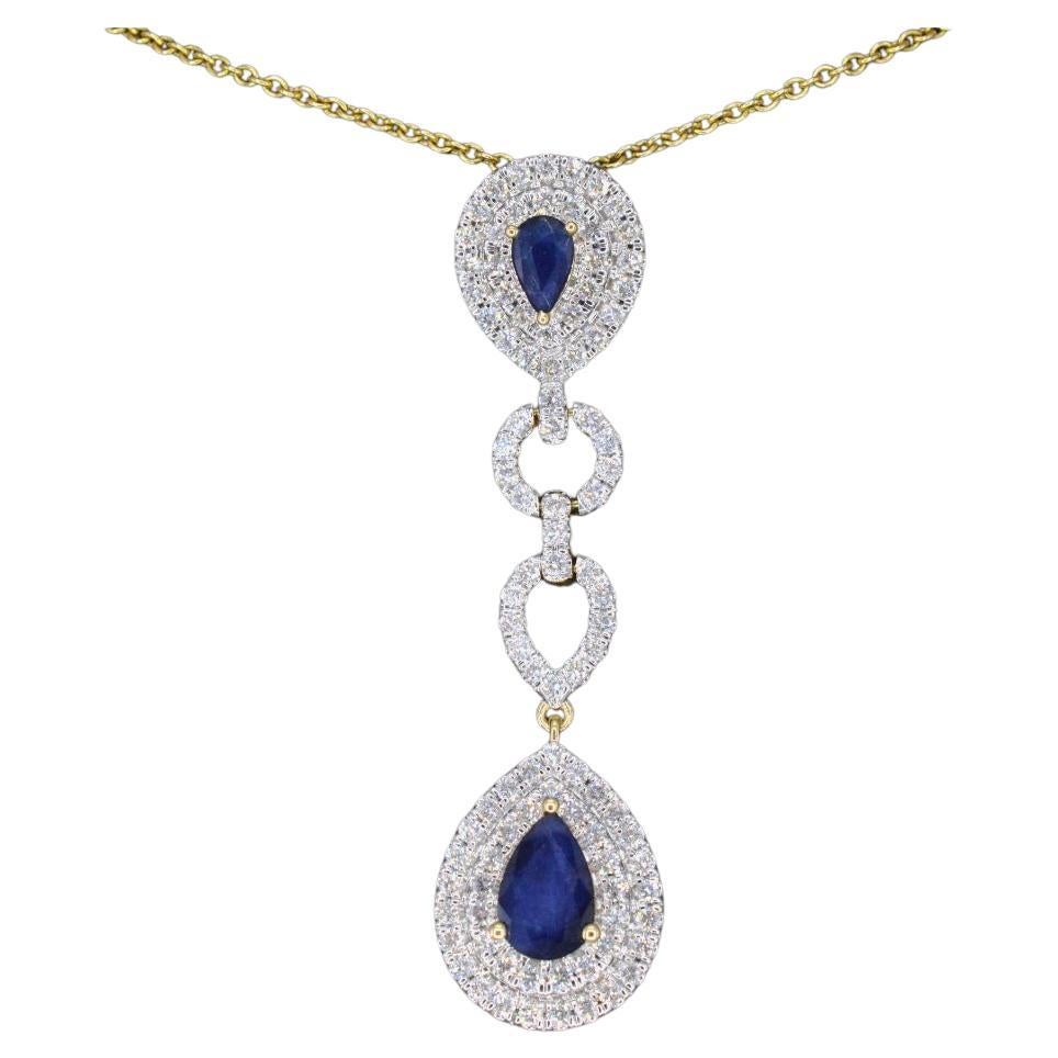 Gold Pendant Set with Diamonds and Sapphires For Sale