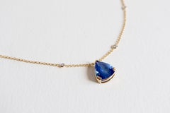 Gold Pendant with Sapphire 6.38 Carat Pear-Cut