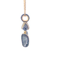 Gold Pendant with Brownish Diamonds and Blue Uncut Sapphires