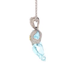 Gold Pendant with Diamond Featuring Aquamarine and Yellow Sapphire