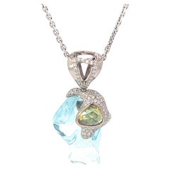 Gold Pendant with Diamond Featuring Aquamarine and Yellow Sapphire