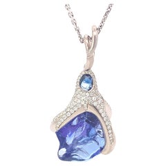 Gold Pendant with Diamonds Featuring Blue Sapphire and Tanzanite