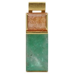 Gold Pendant with Emerald and Imperial Topaz, Timeless Design 18k