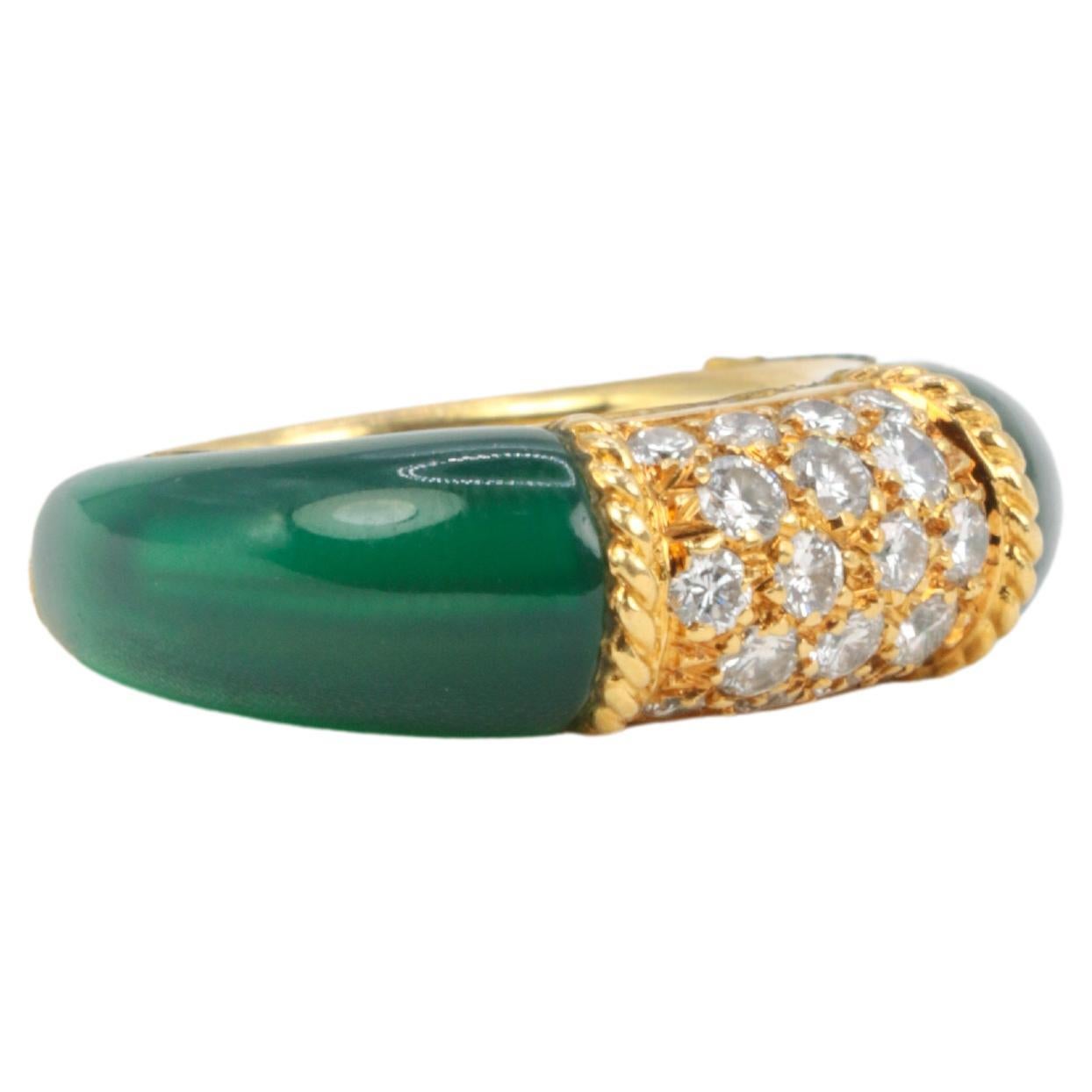 Gold Philippine Van Cleef 
Arpels Ring with Chrysoprase and Diamonds