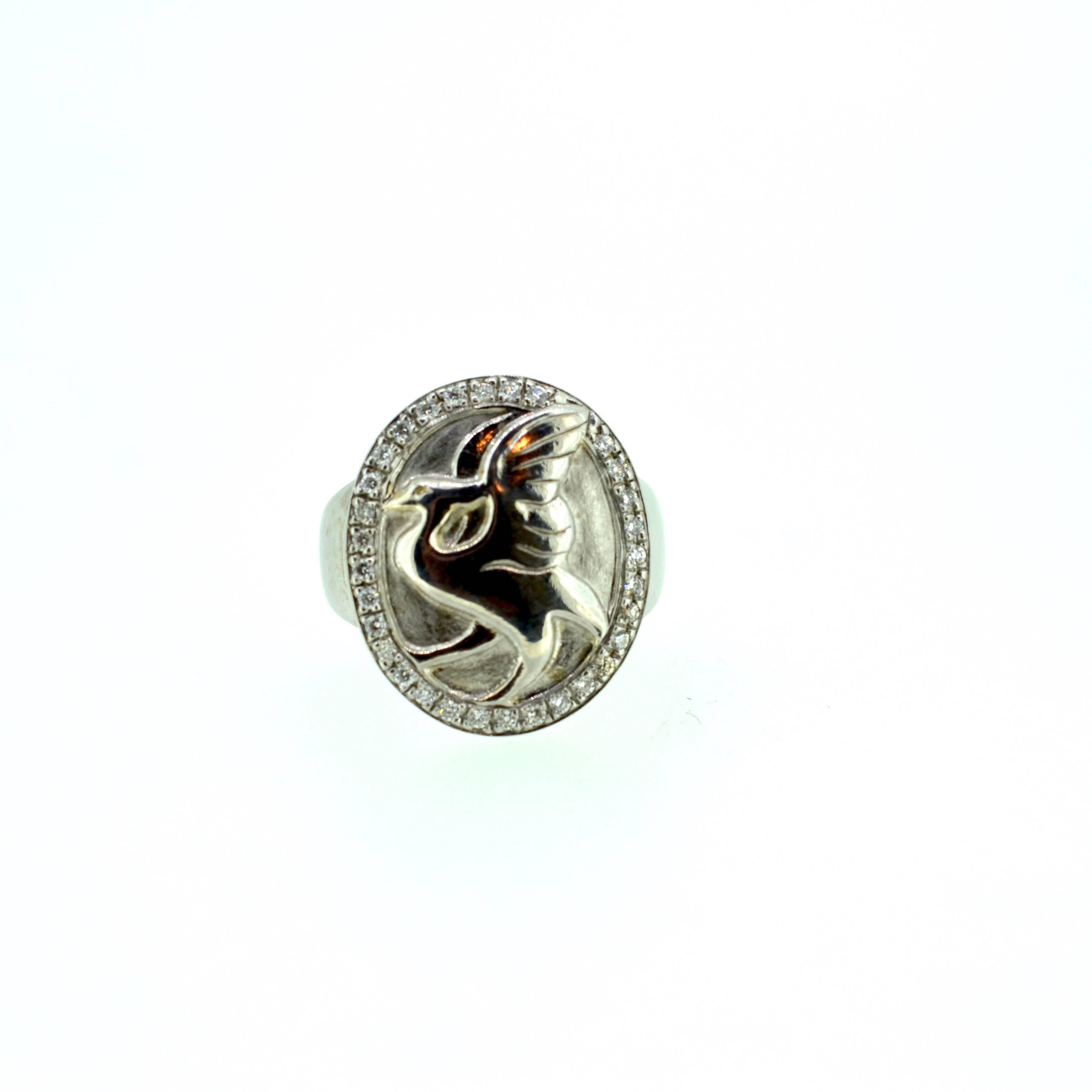 Artisan Gold Phoenix Ring with Diamonds For Sale