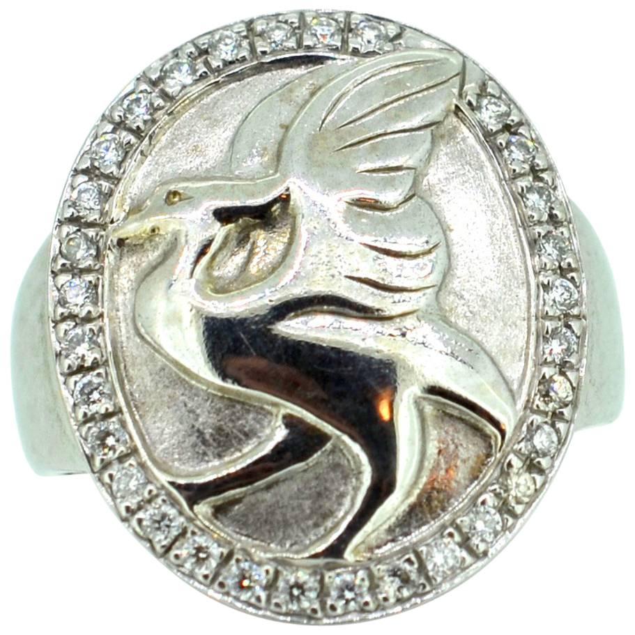 Gold Phoenix Ring with Diamonds For Sale