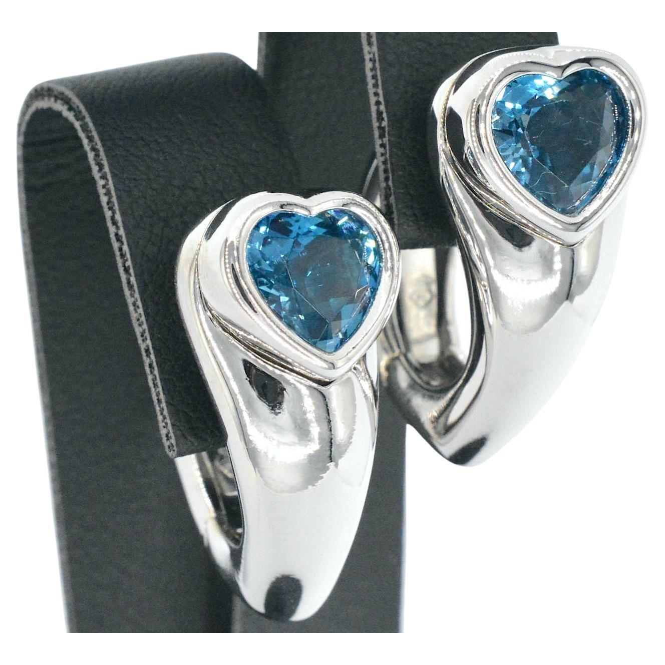 Gold Piaget Heart Earrings with Topaz For Sale