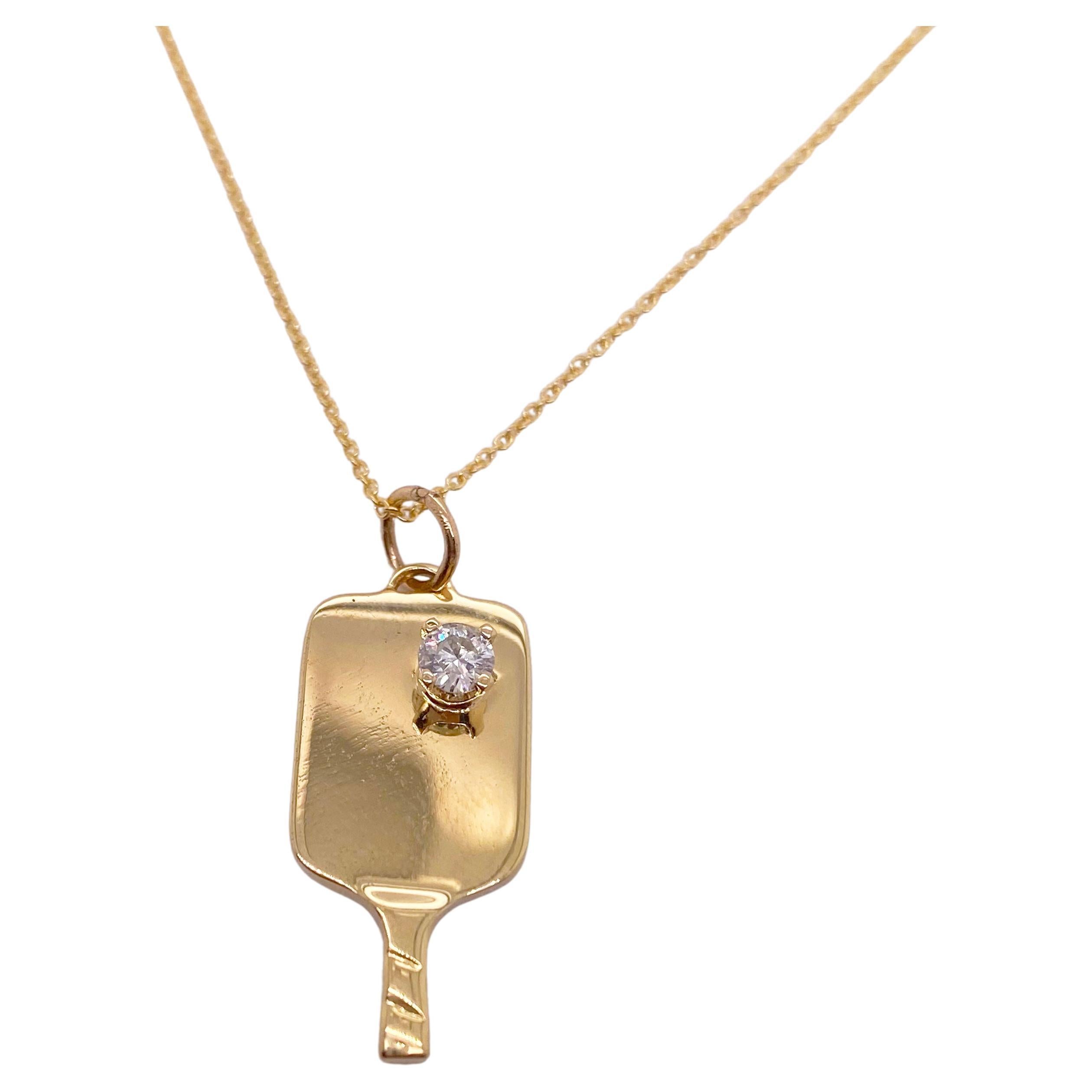 Gold Pickleball Paddle with Diamond Necklace in 14k Yellow Gold Pickle Ball