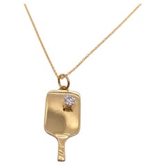 Vintage Gold Pickleball Paddle with Diamond Necklace in 14k Yellow Gold Pickle Ball