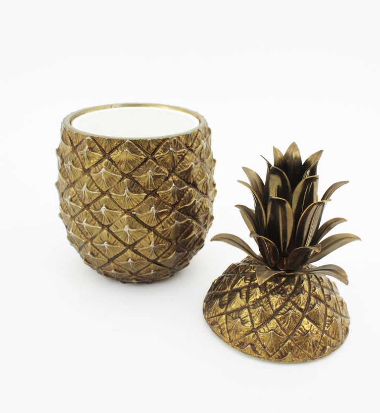 Midcentury Modern Gold Pineapple Ice Bucket by Mauro Italy