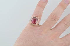 Gold Pink Tourmaline Ring (7.42 ct) with Natural Diamonds