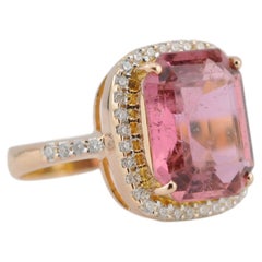 Gold Pink Tourmaline Ring (7.42 ct) with Natural Diamonds