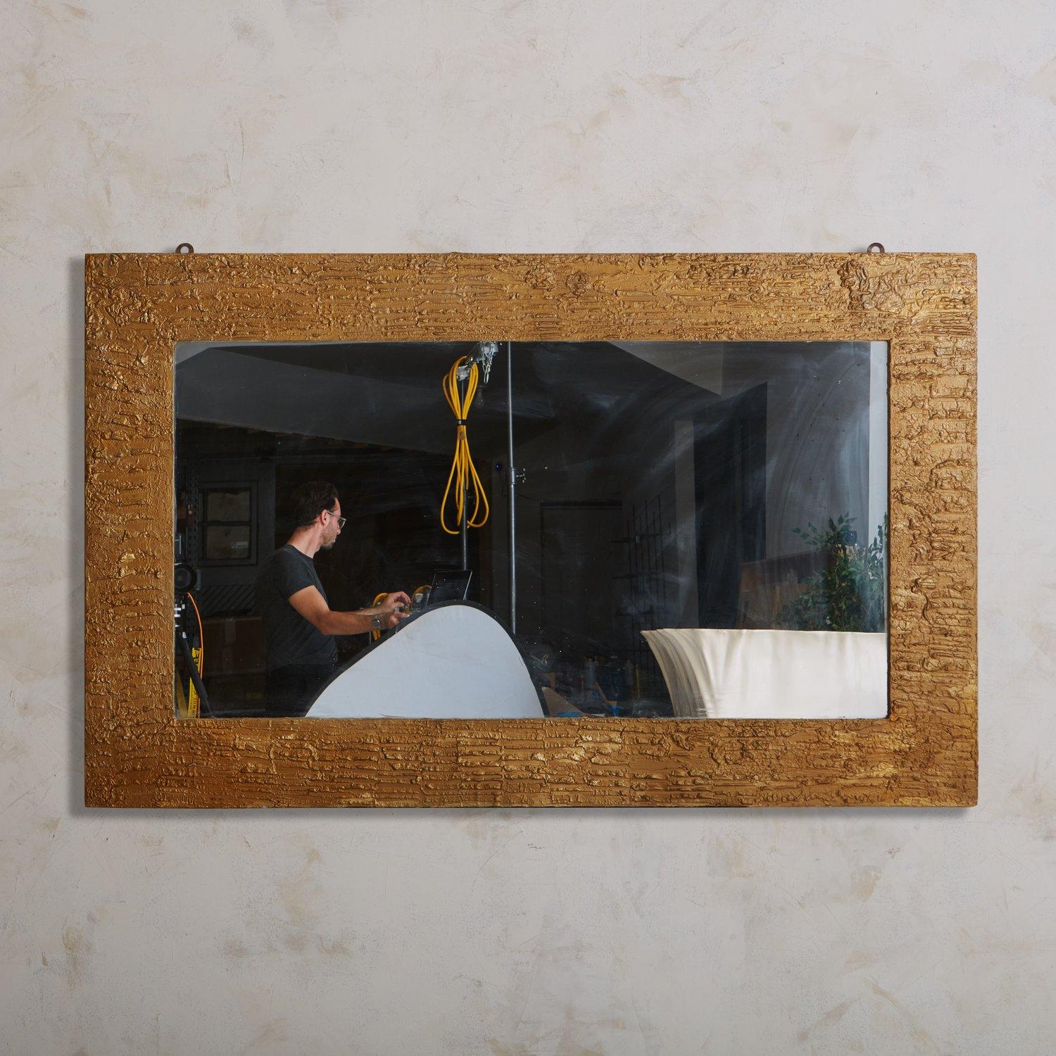 Mid-Century Modern Gold Plaster Frame Wall Mirror, Italy, 1970s For Sale