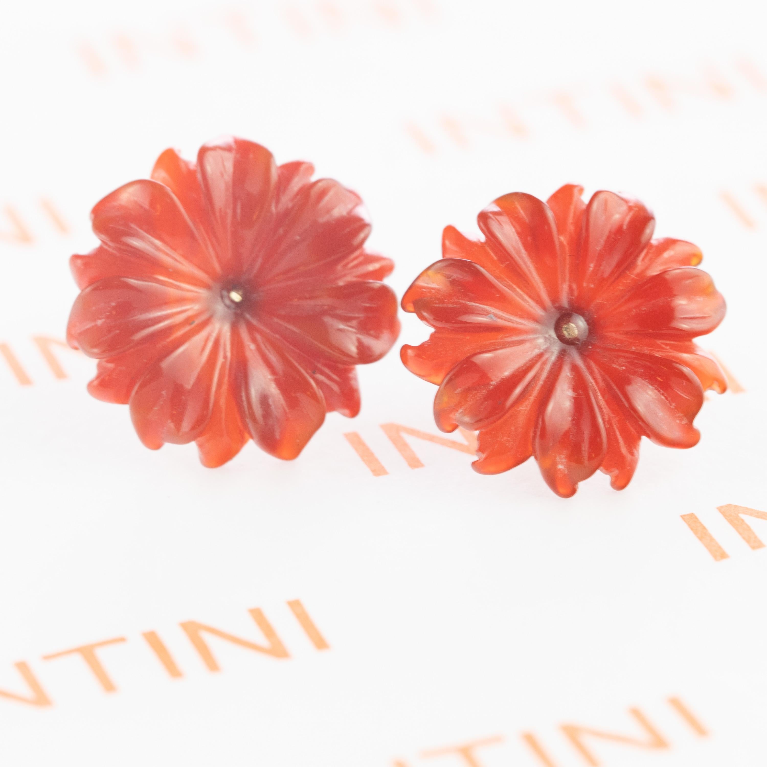 Pendientes de ágata dorada marrón Flor Dalia Tallados a mano en Italia Corte mixto en venta