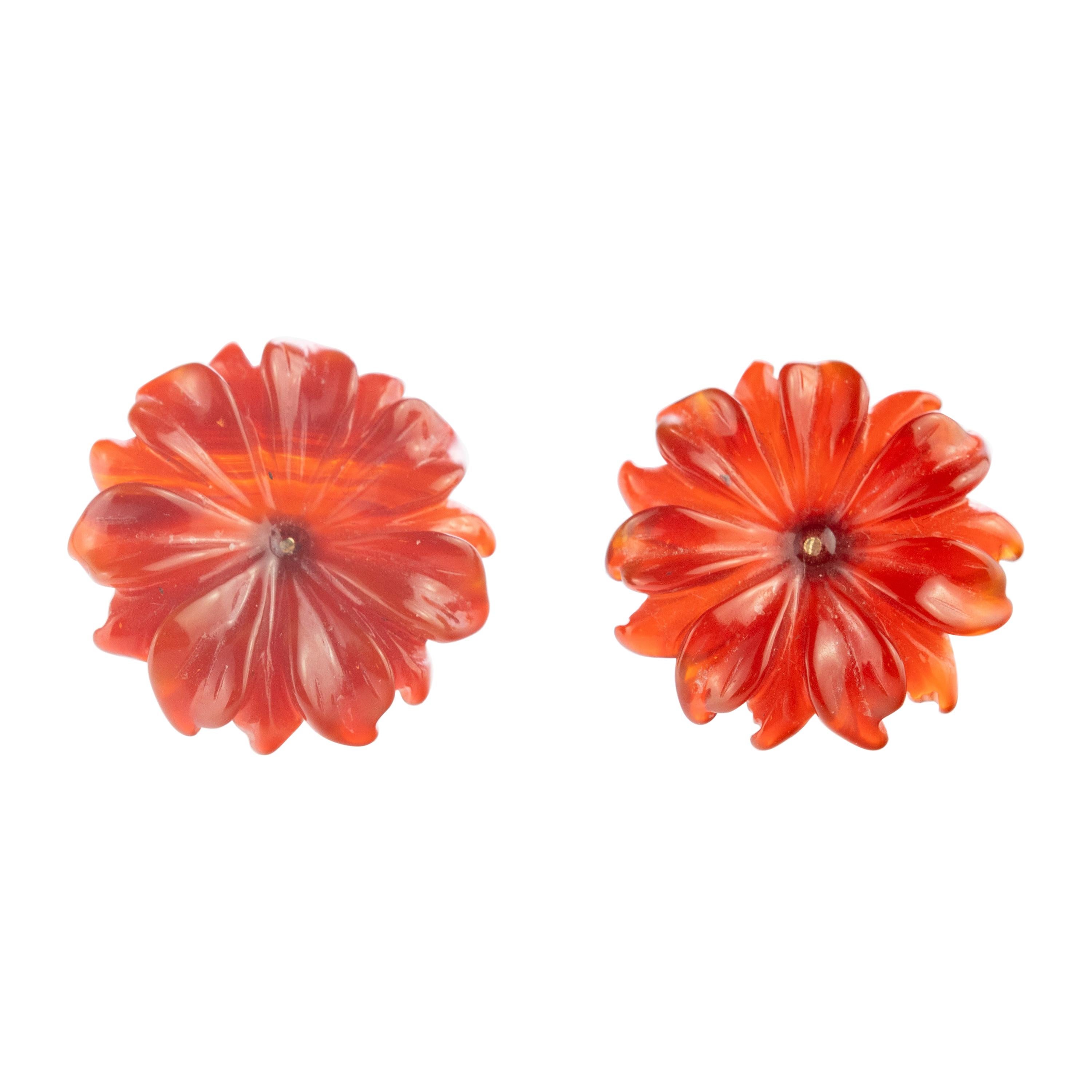 Pendientes de ágata dorada marrón Flor Dalia Tallados a mano en Italia