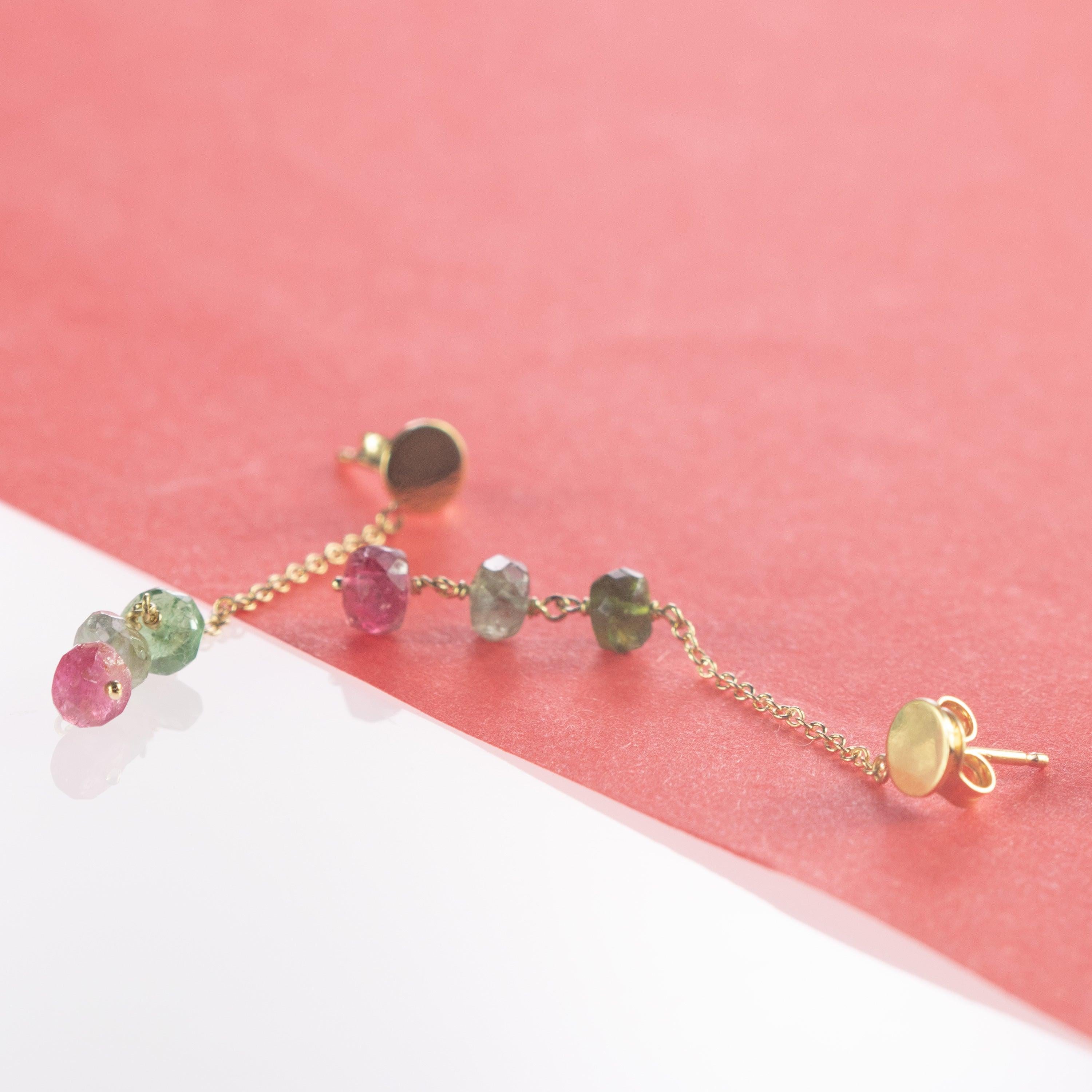 Catena d'oro con tormalina Rondelles Orecchini Collana Bracciale Set Chic in vendita 8