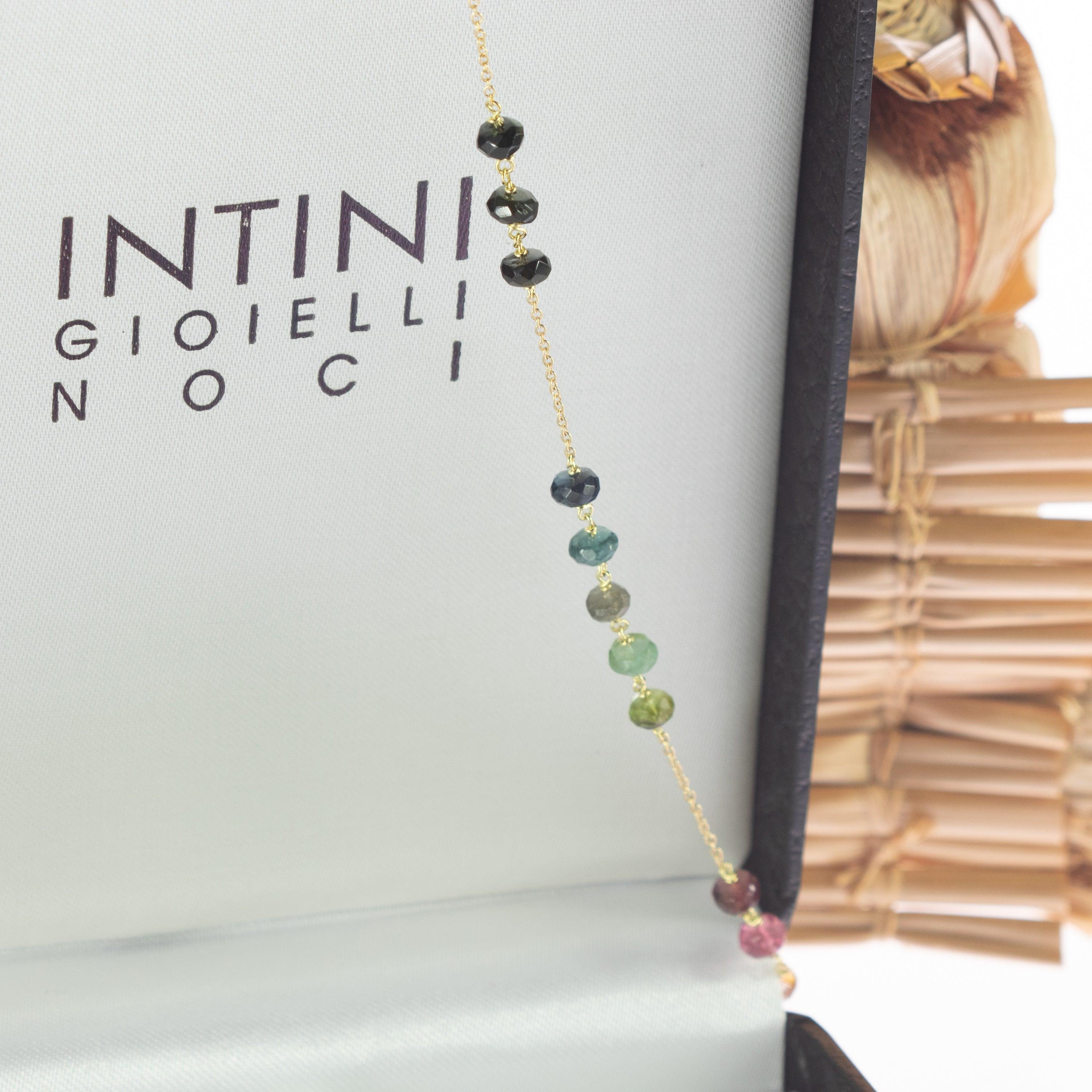 Taglio rotondo Catena d'oro con tormalina Rondelles Orecchini Collana Bracciale Set Chic in vendita