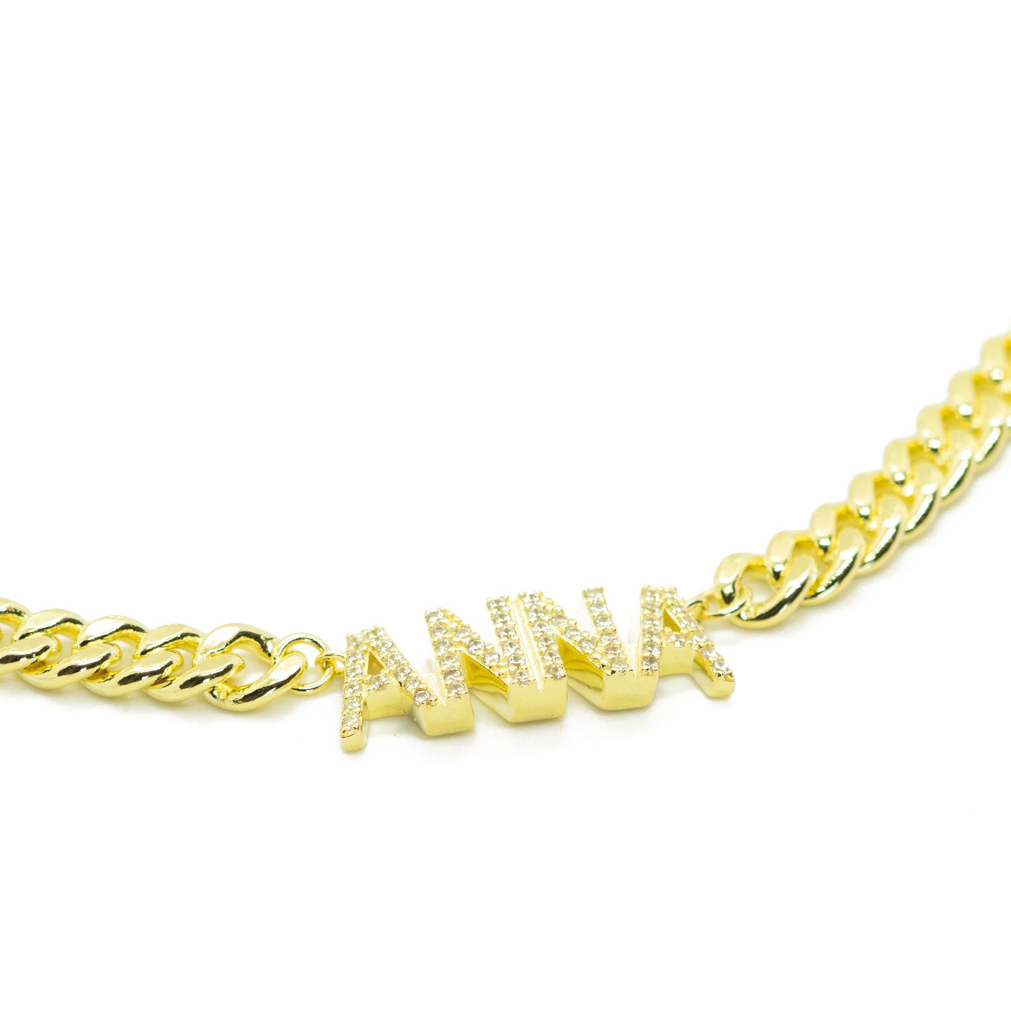 Gelbgold Plate Cubic Zirkon Kette Namen Buchstaben Custom Giulia Intini Juwelen Halskette im Angebot 4