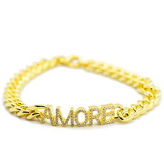 Gold Plate Cubic Zircon Chain Name Letters Romantic Amore Bracelet Intini Jewels