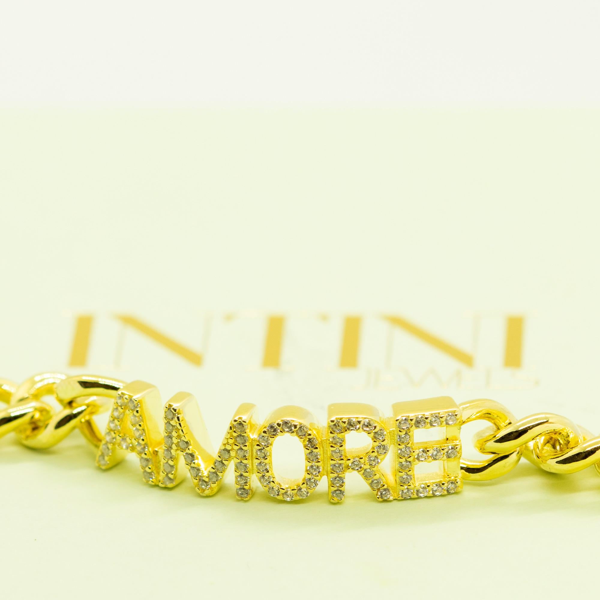 Cadena de oro con circonio cúbico Nombre Letras Romántico Amore Pulsera Intini Jewels Art Nouveau en venta