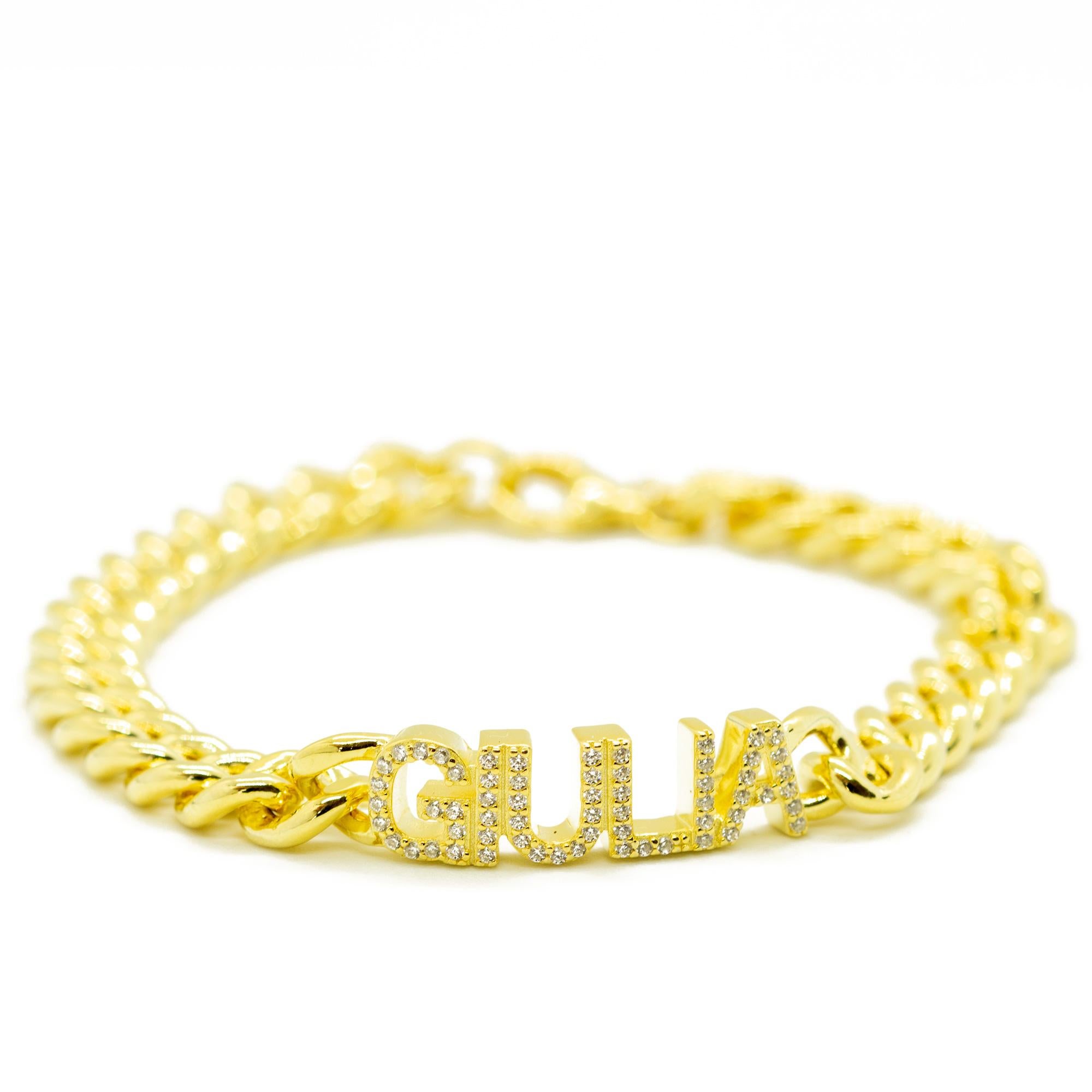 Cadena de oro con circonio cúbico Nombre Letras Romántico Amore Pulsera Intini Jewels en Nuevo estado para la venta en Milano, IT