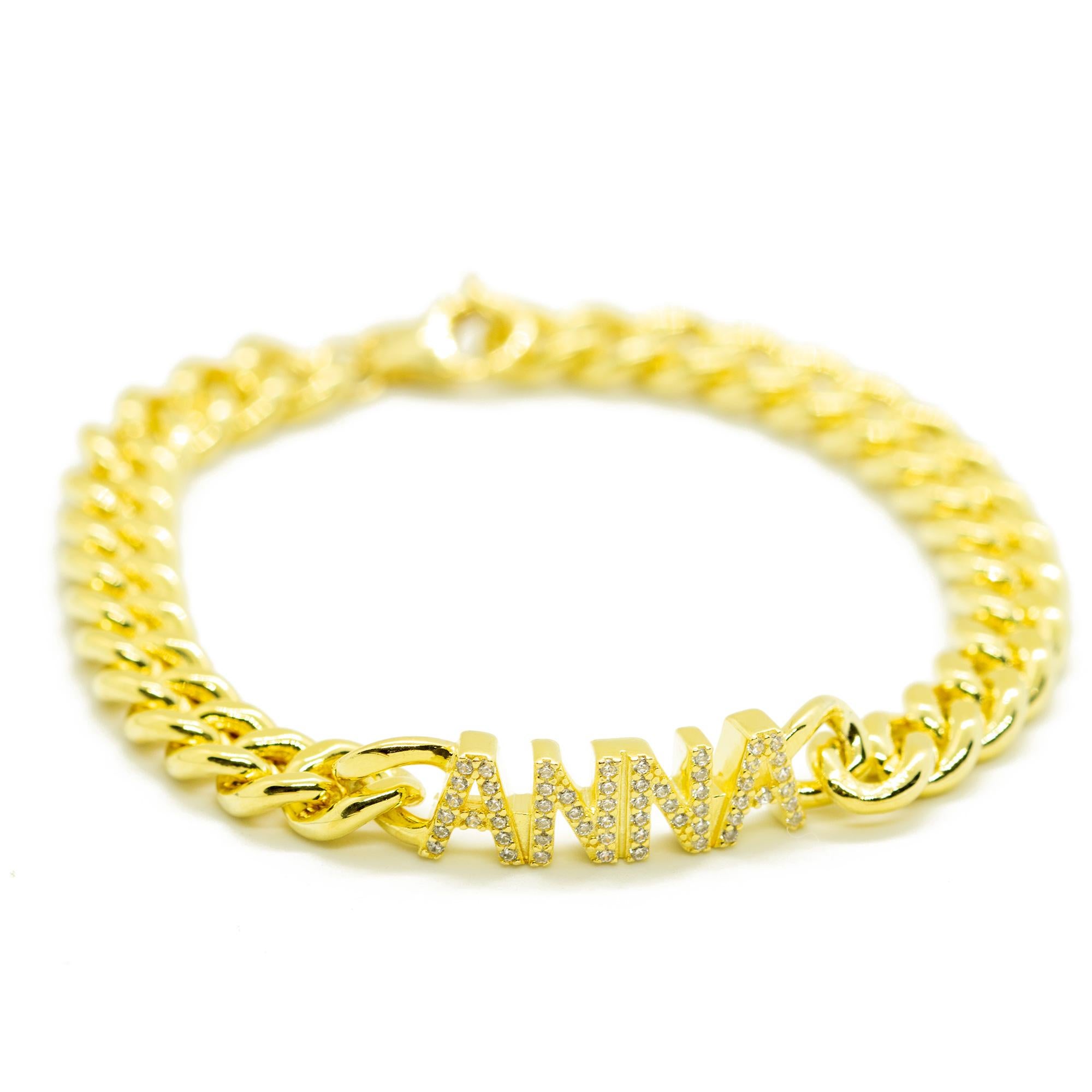 Cadena de oro con circonio cúbico Nombre Letras Romántico Amore Pulsera Intini Jewels en venta 2