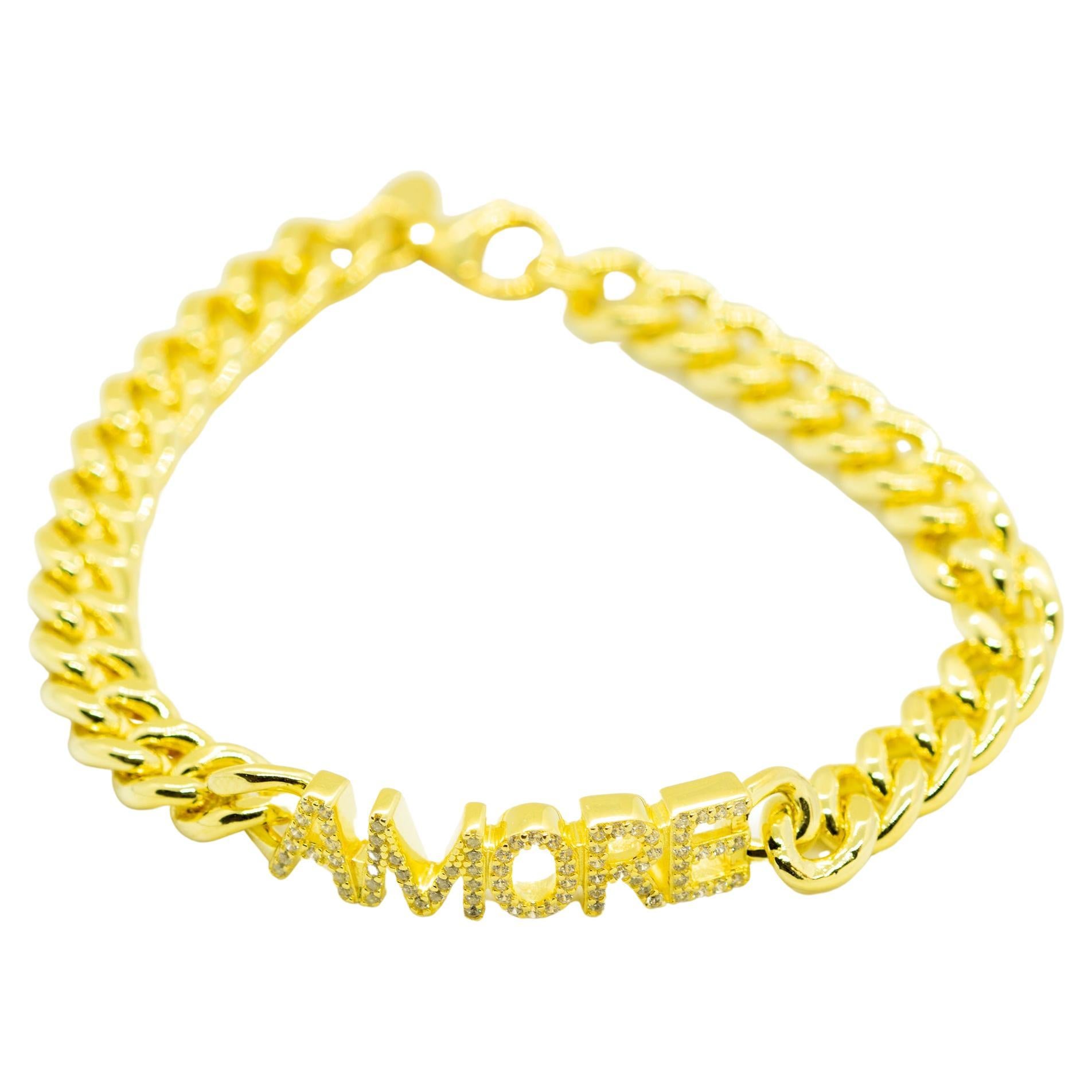 Catena d'oro con zircone cubico Lettere Nome Amore Romantico Bracciale Intini Jewels